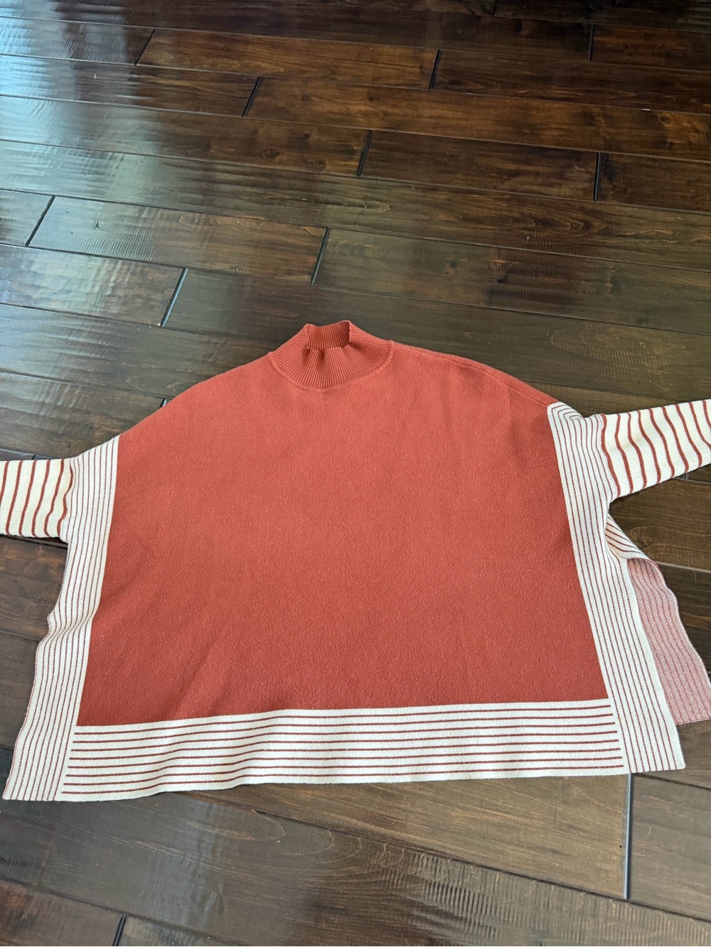 Woman’s Rust brown Striped Knit poncho sweater. Perfect for fall!!!